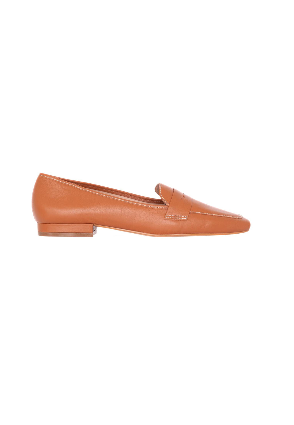 Cipó Brown Leather Square-Toe Loafers – Flat