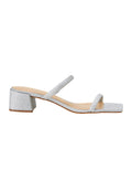 Maiate Silver Textile Mules – 4cm Low Block Heel