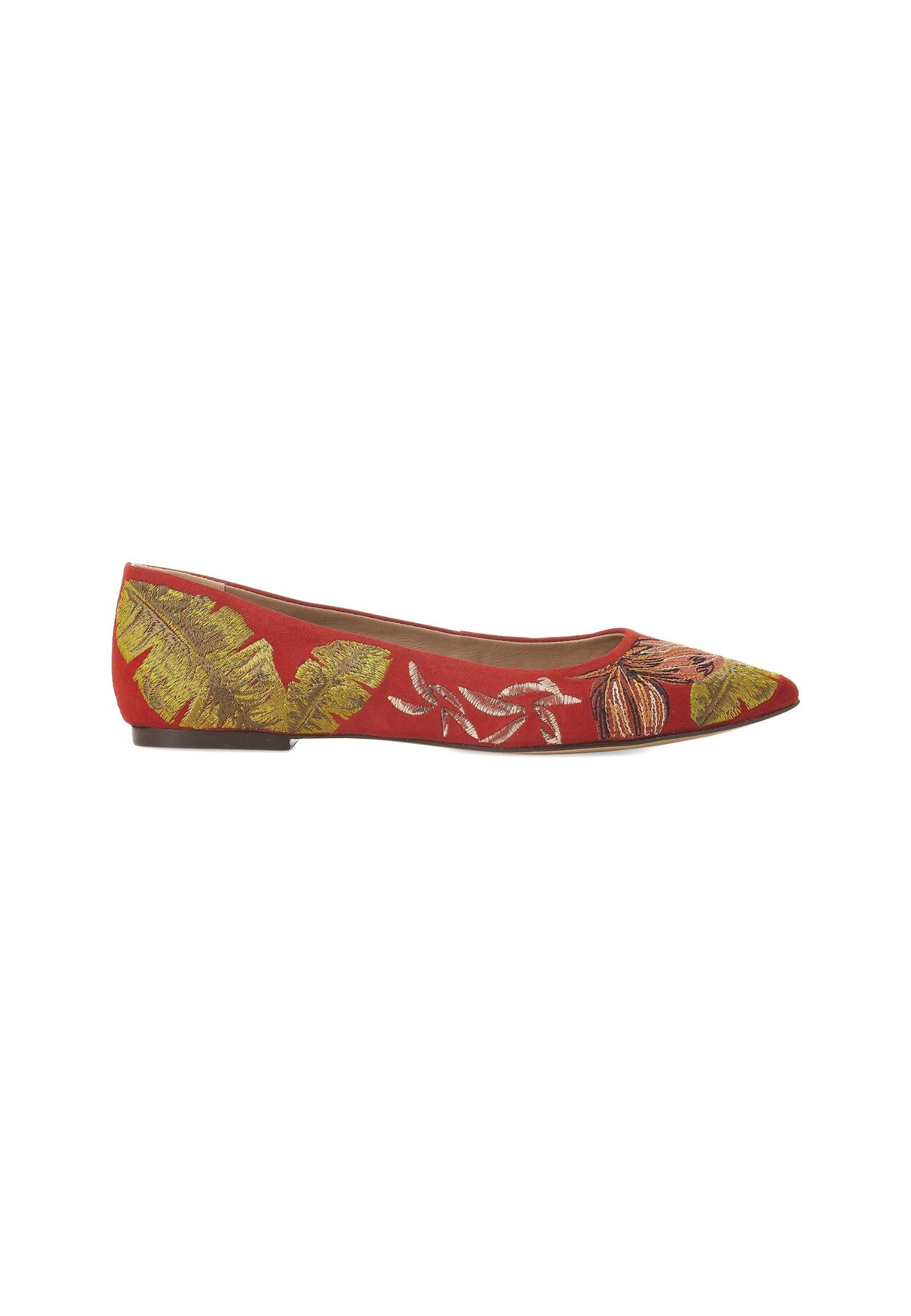 Pindaiva Red Suede Embroidered Ballerinas
