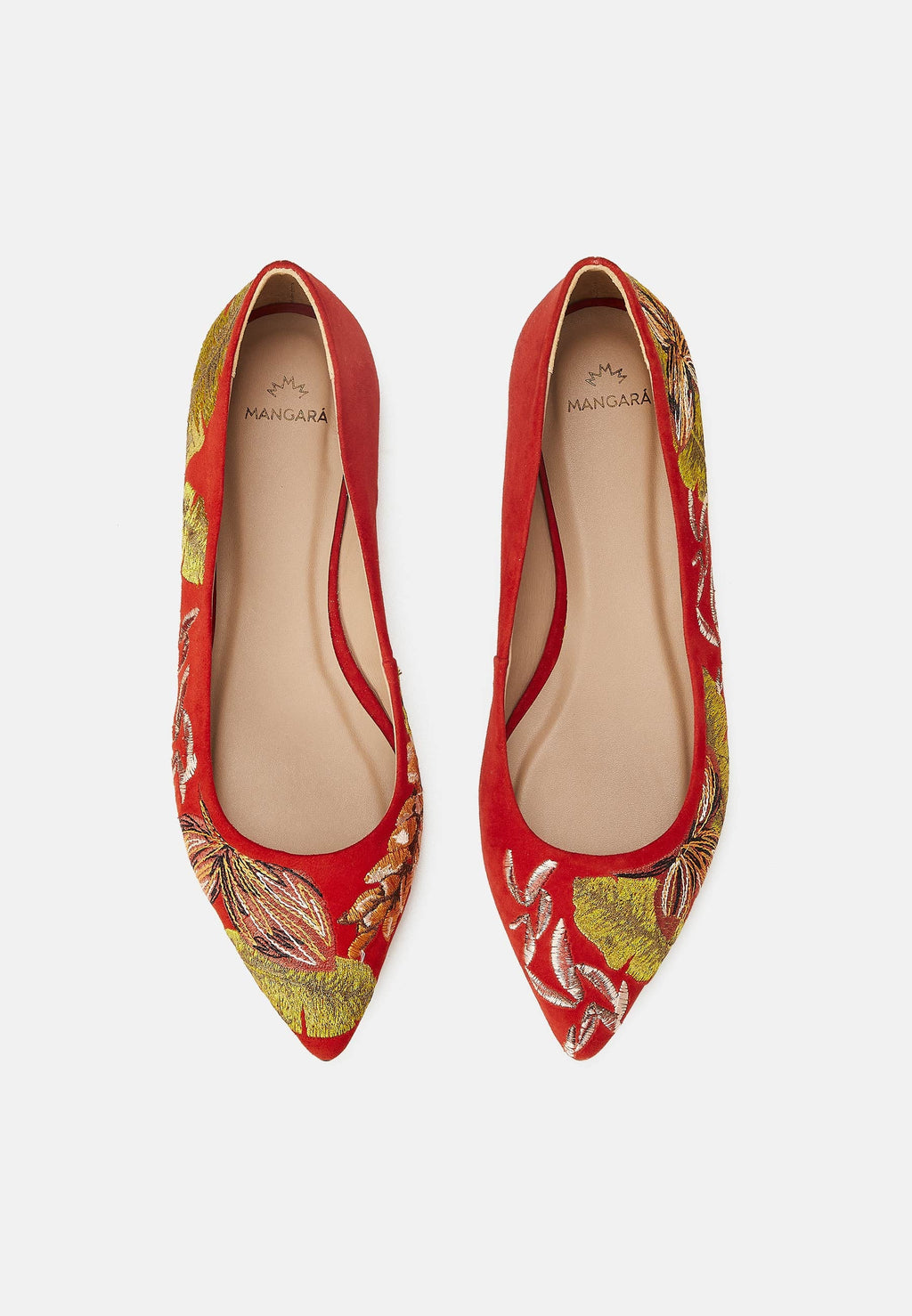 Pindaiva Red Suede Embroidered Ballerinas