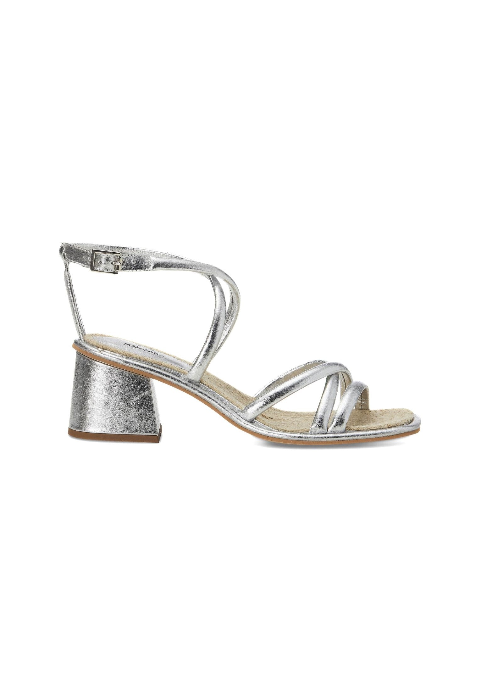 Bromelia Silver Leather Sandals – 7cm Block Heel