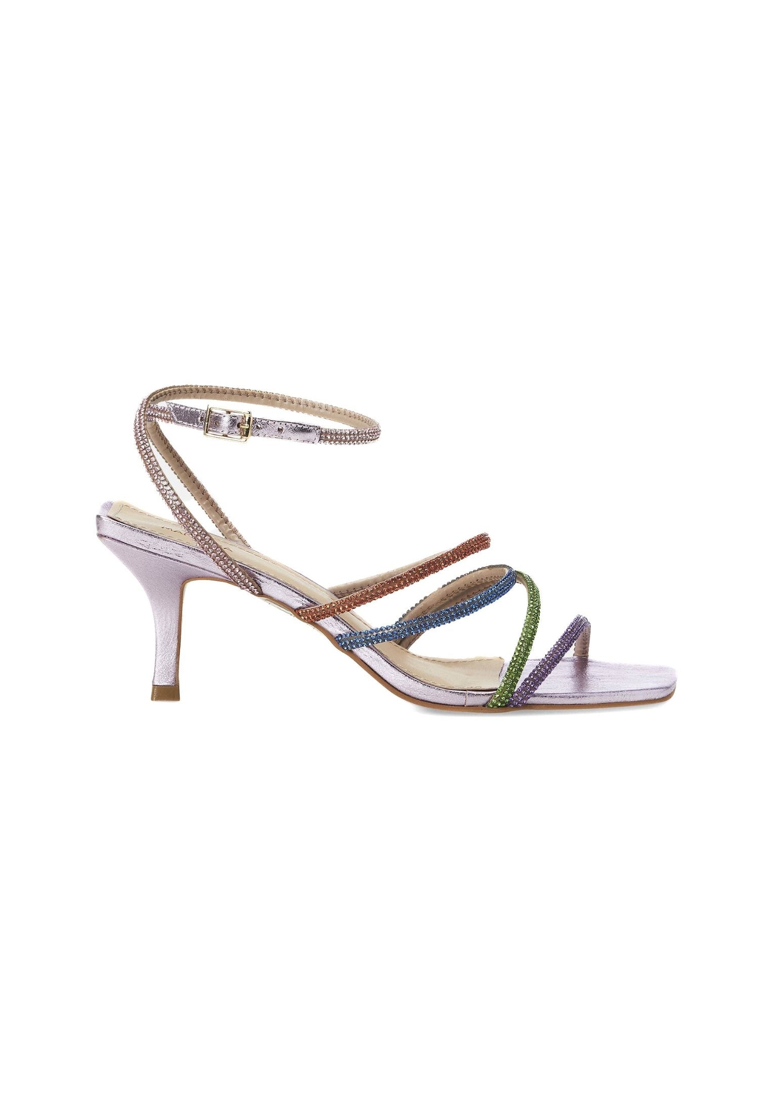 Arca Leather Sandals – 8cm Crystal Straps High Heel Purple
