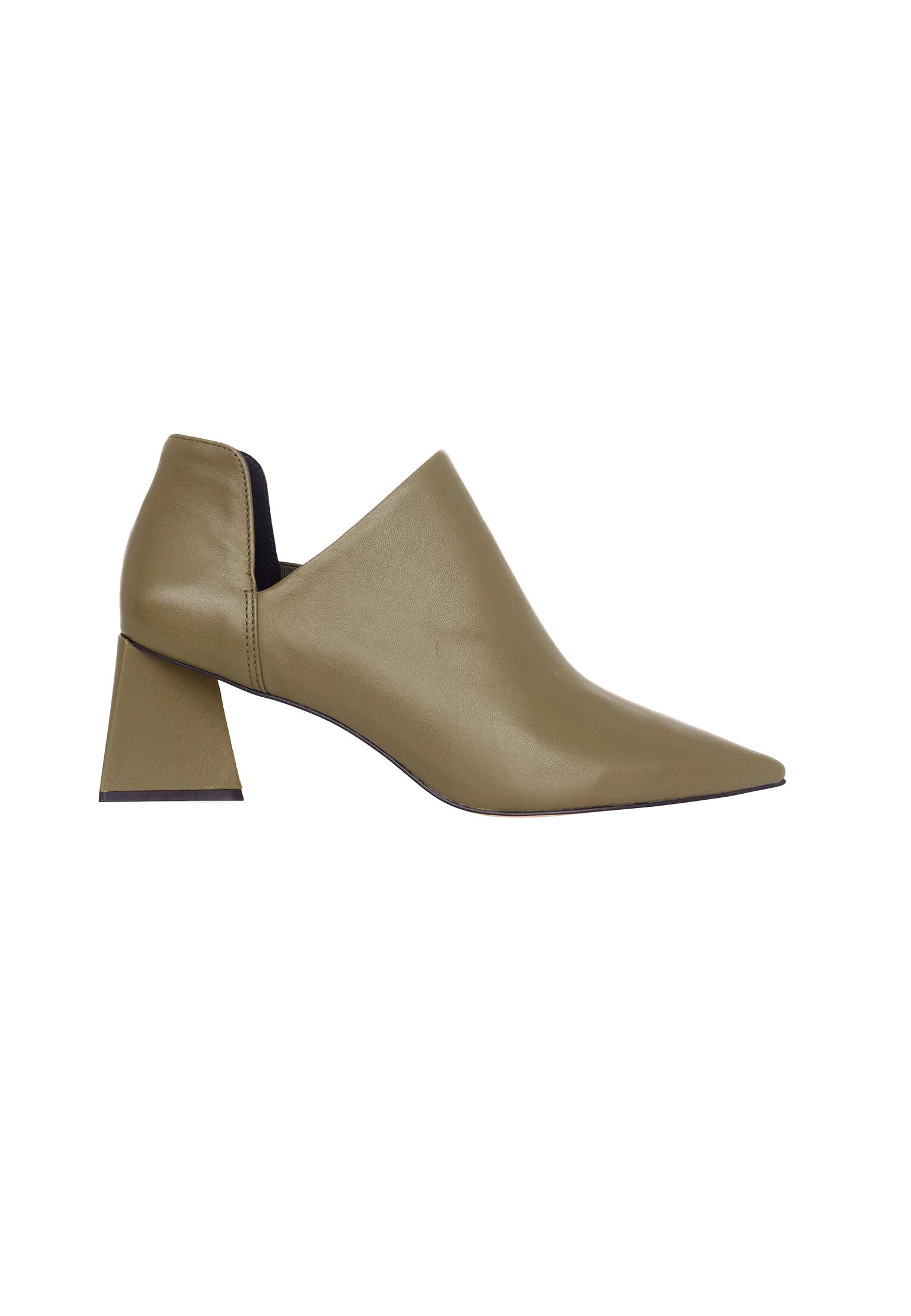 Maranta Olive Sheepskin Ankle Boots – 6.3cm Pointed Block Heel