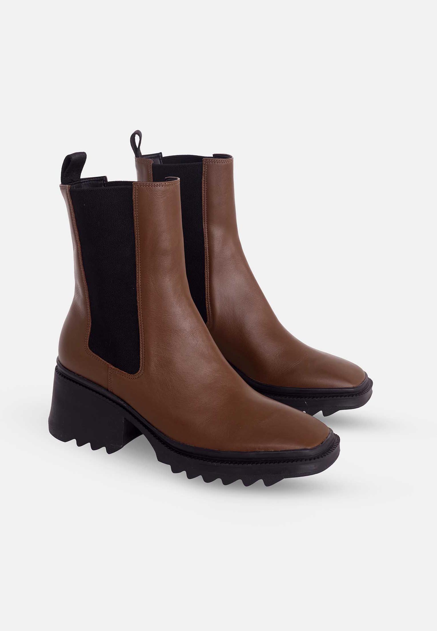 Arachis Brown Calf Leather Combat Boots – 7.8cm Heel