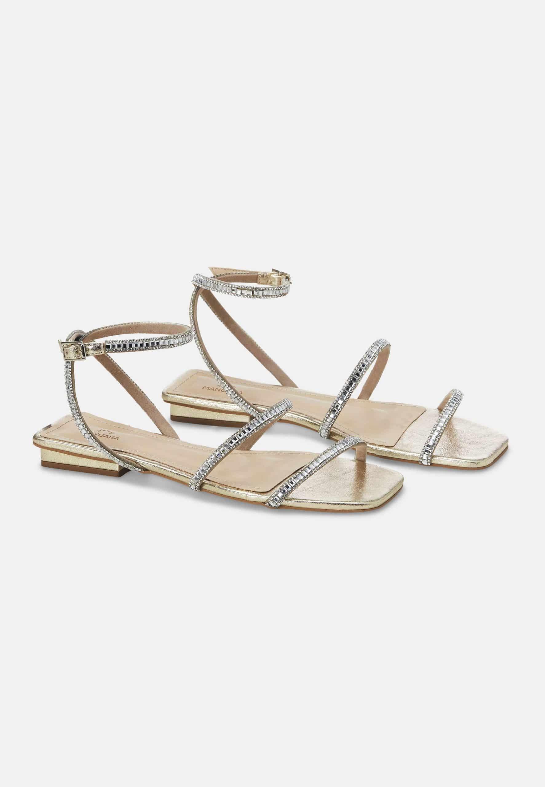 Aroeira Gold Leather Sandals – Crystal Straps
