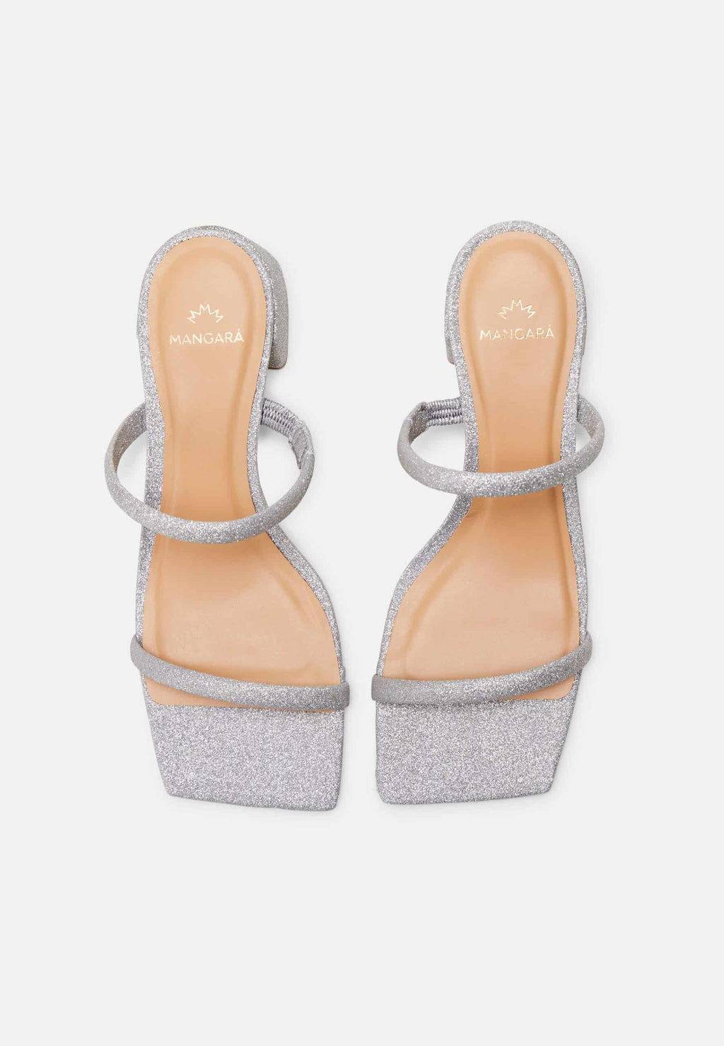 Maiate Silver Textile Mules – 4cm Low Block Heel