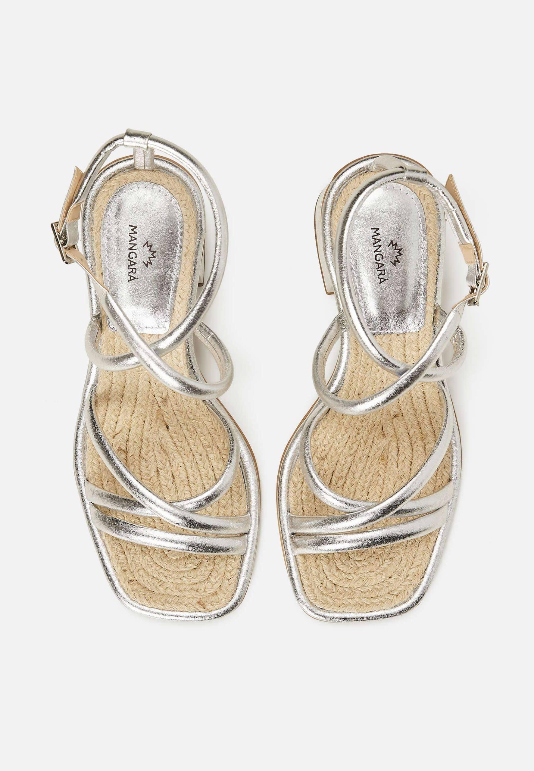 Bromelia Silver Leather Sandals – 7cm Block Heel