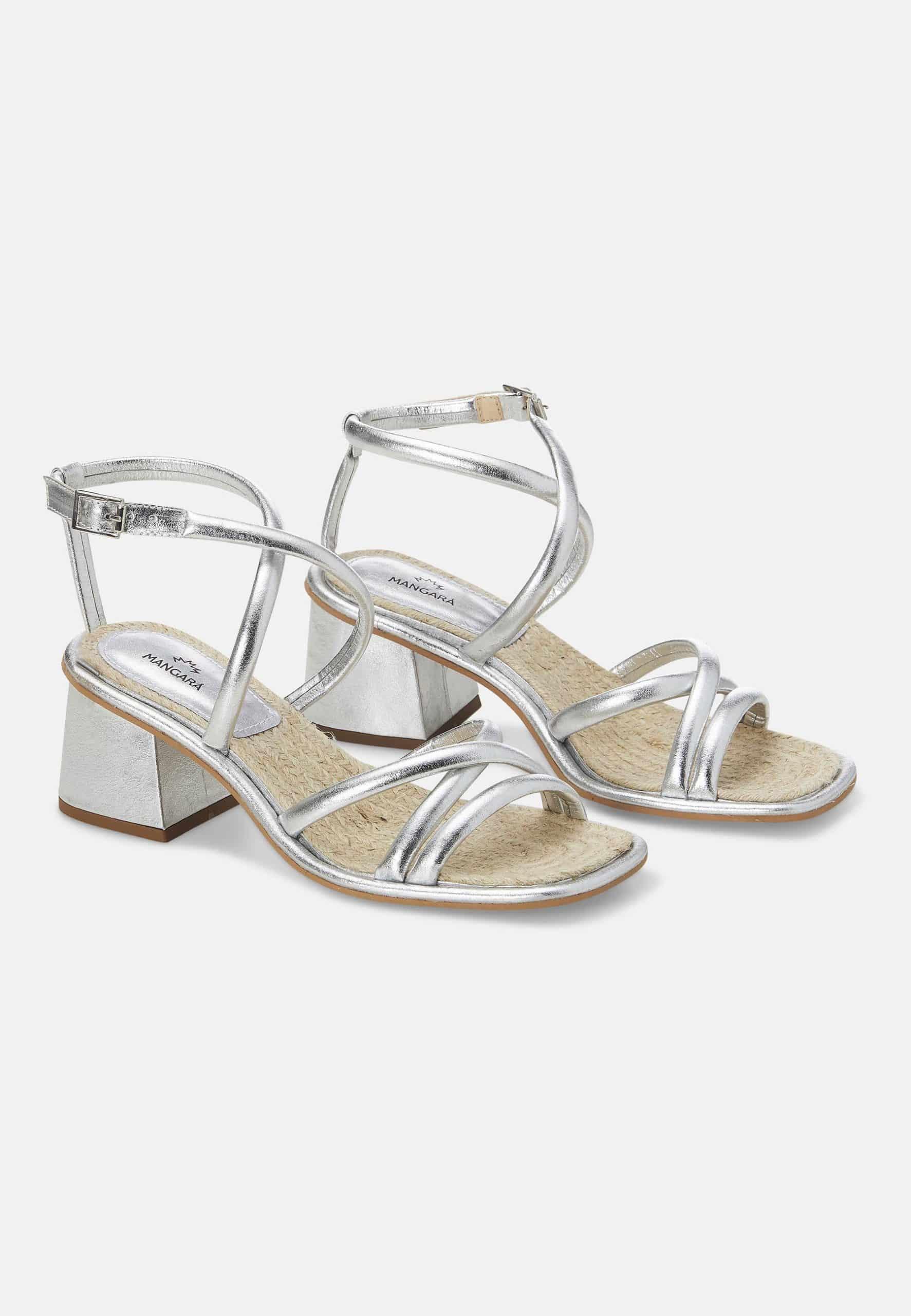 Bromelia Silver Leather Sandals – 7cm Block Heel