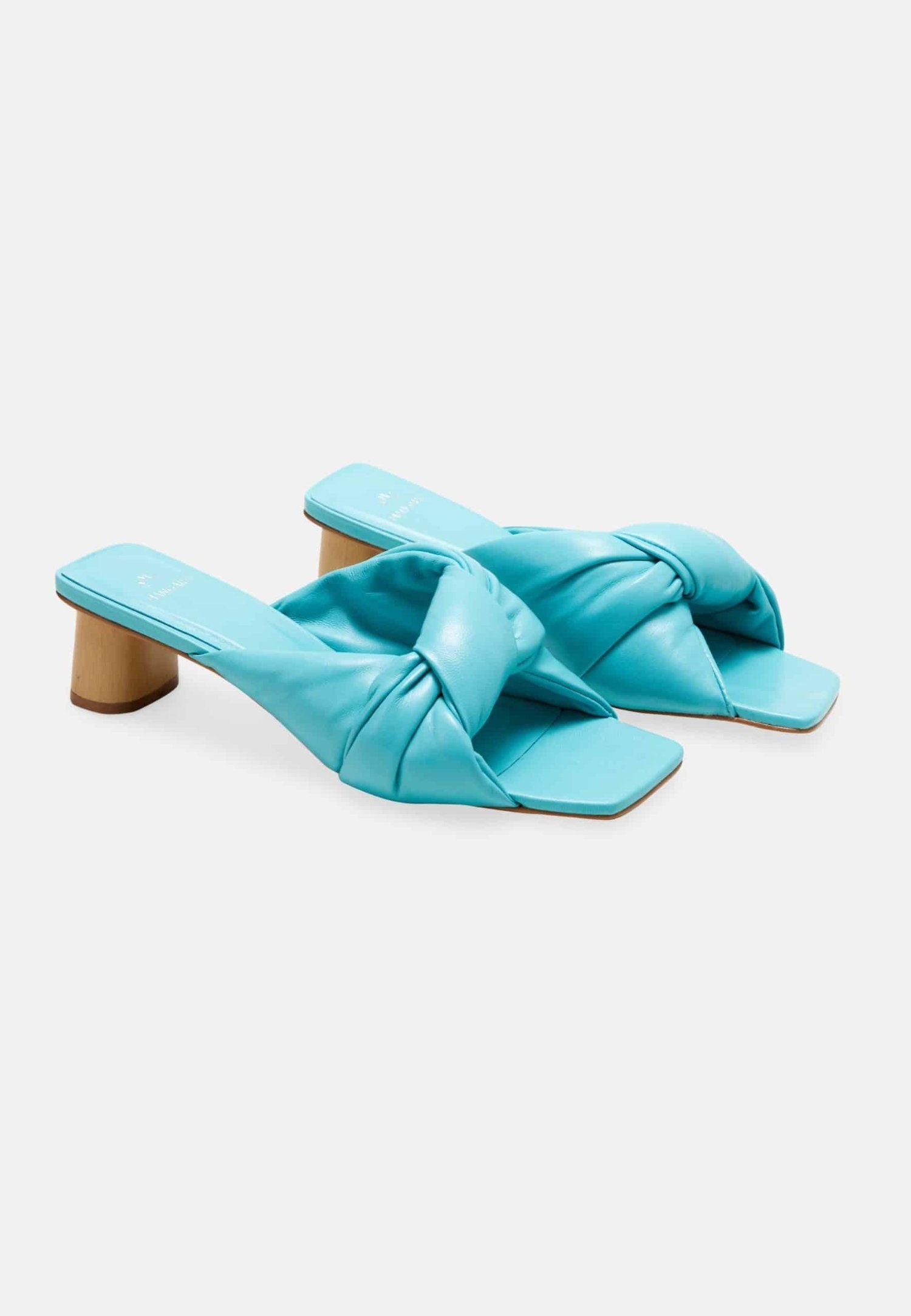 Carobá Turquoise Leather Mules – 4.5cm Cylindrical Block Heel