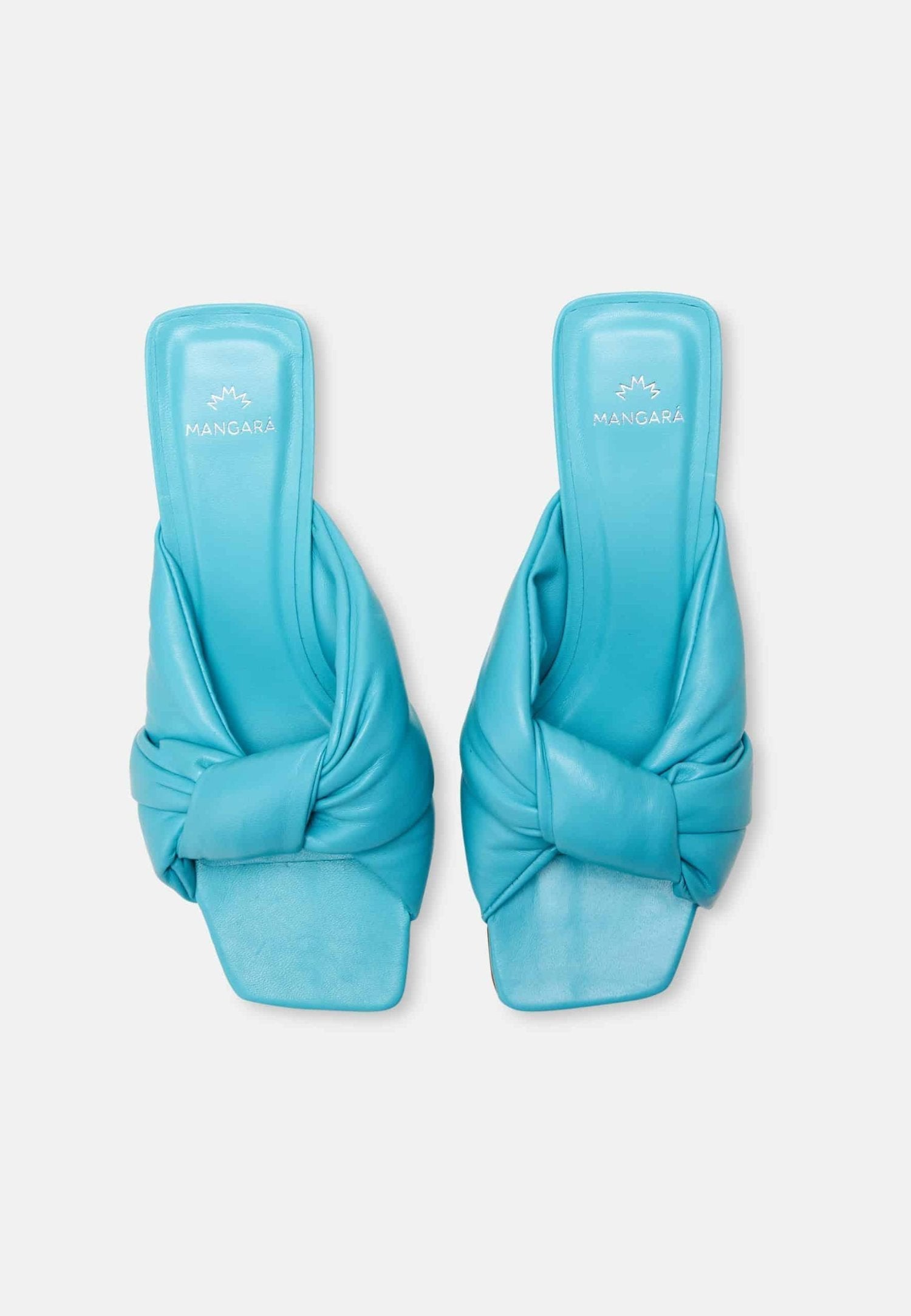 Carobá Turquoise Leather Mules – 4.5cm Cylindrical Block Heel