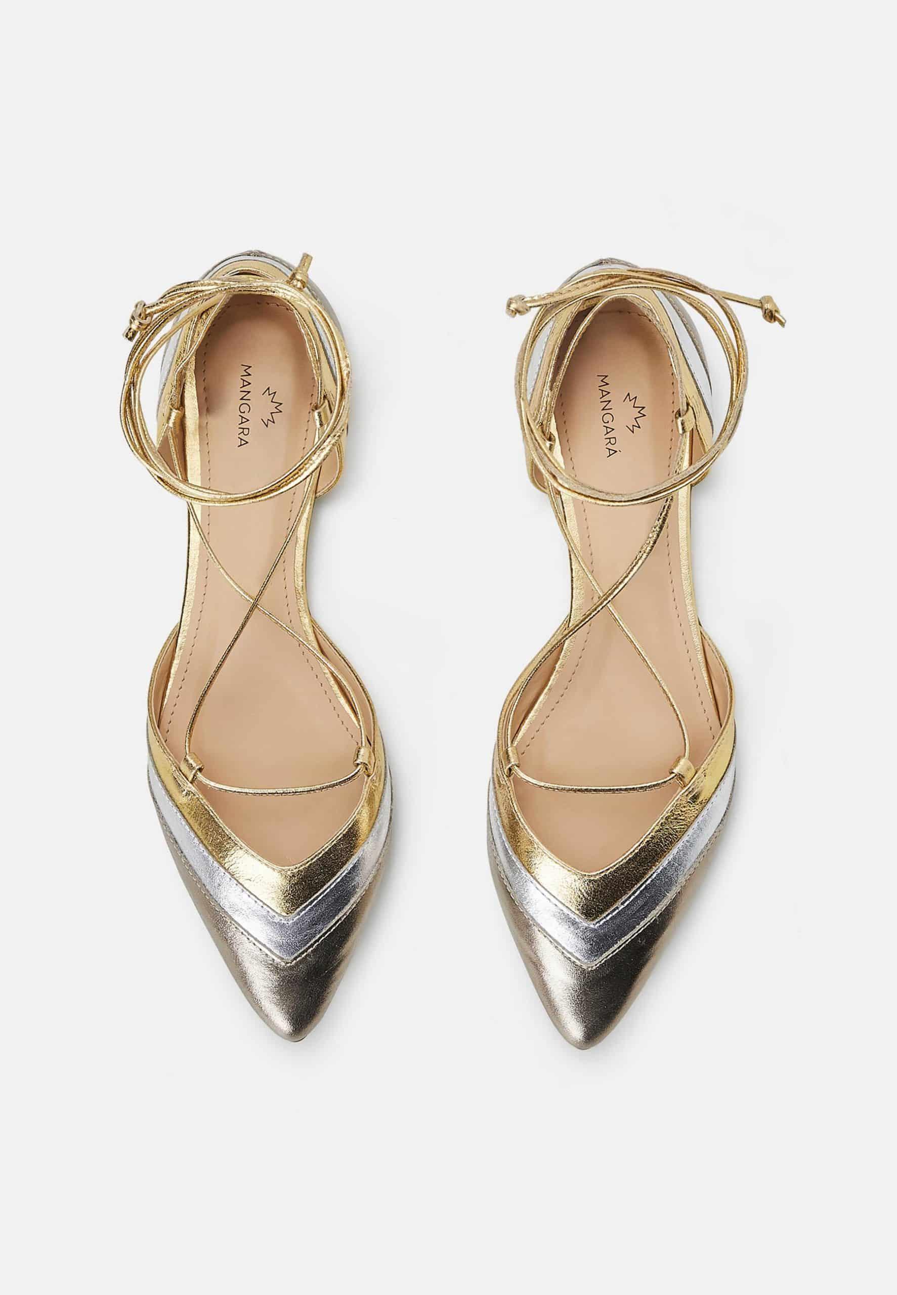 Cereja Gold Leather Tie-Up Flat Sandals