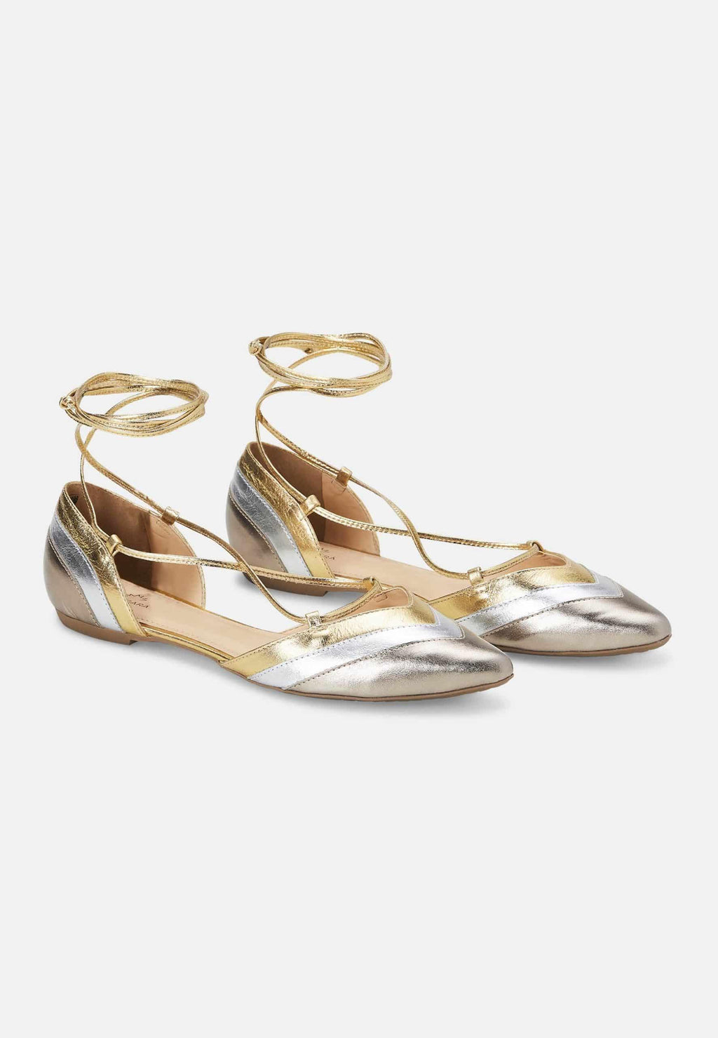 Cereja Gold Leather Tie-Up Flat Sandals