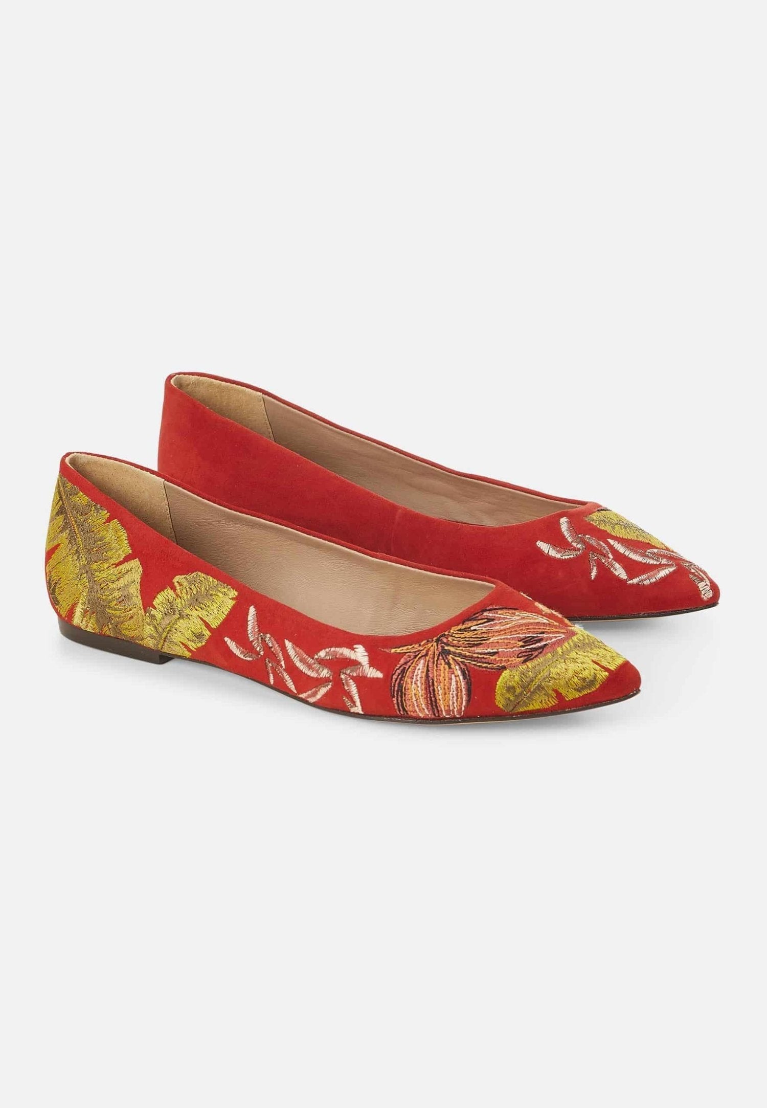 Pindaiva Red Suede Embroidered Ballerinas
