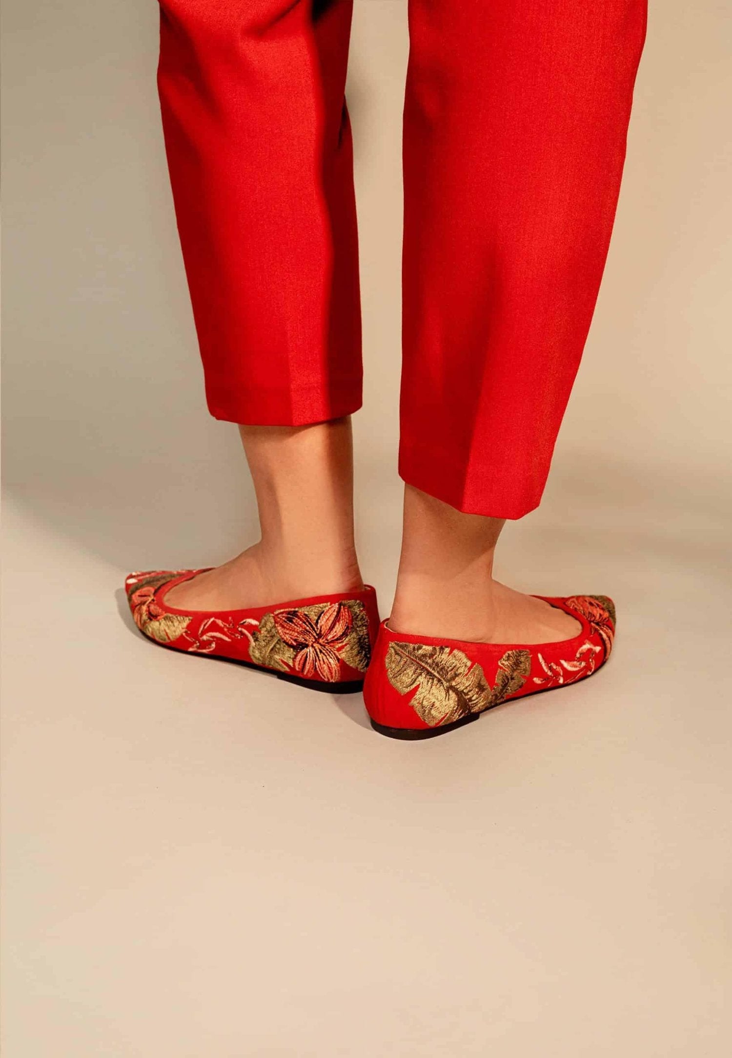 Pindaiva Red Suede Embroidered Ballerinas
