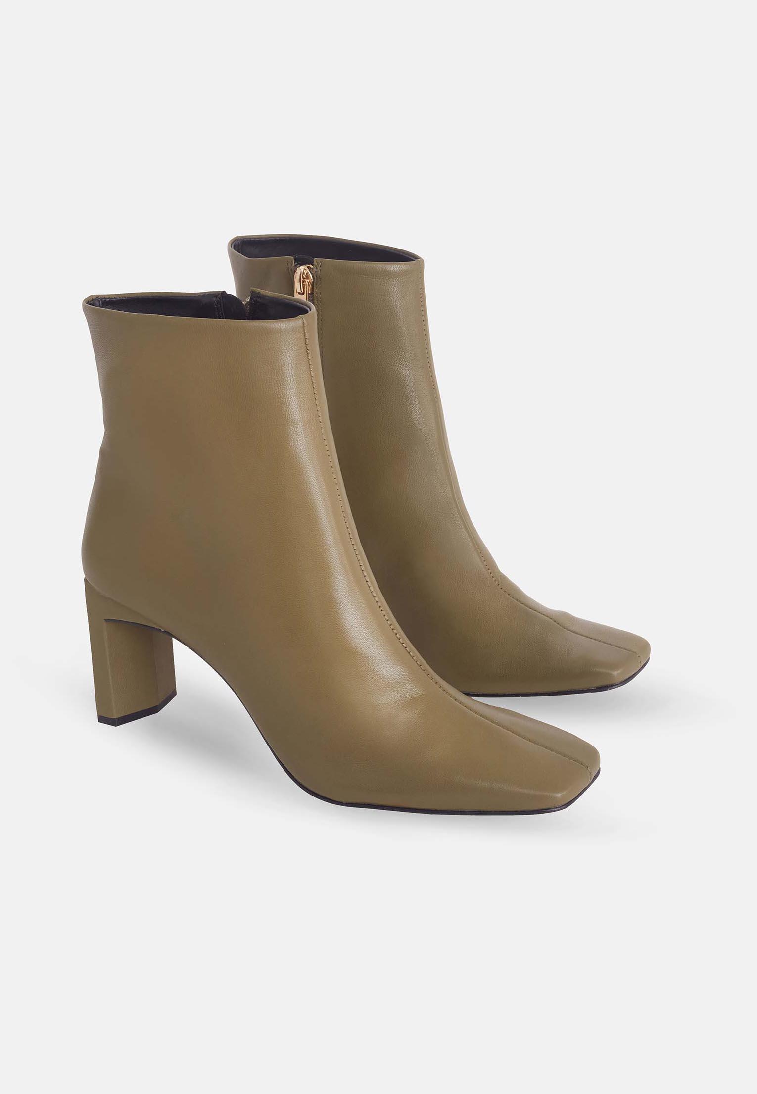Senna Goat Olive Leather Boots – 7.6cm Block Heel