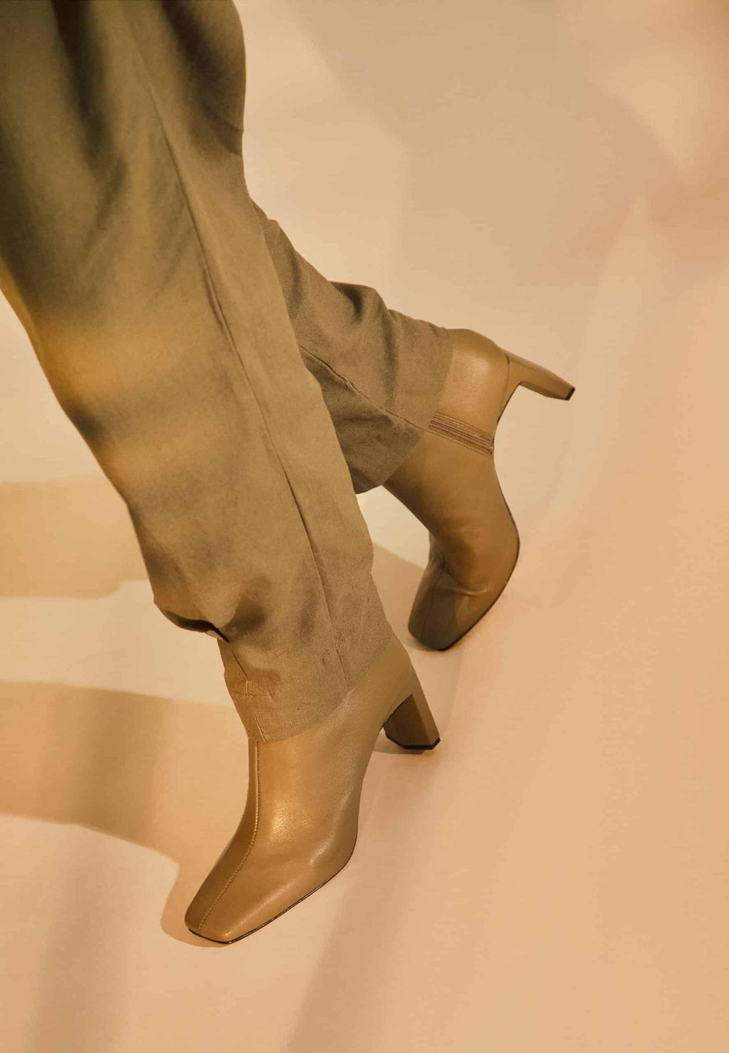 Senna Goat Olive Leather Boots – 7.6cm Block Heel