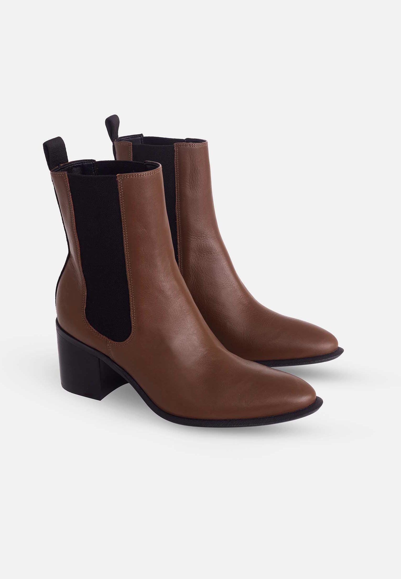 Canna Brown Leather Chelsea Ankle Boots – 6.5cm Block Heel