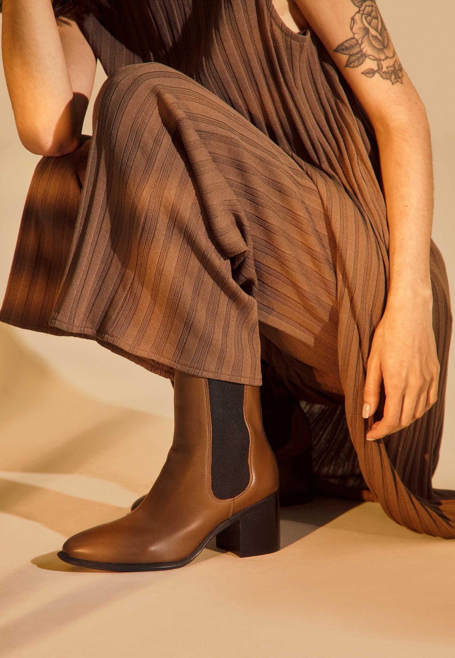 Canna Brown Leather Chelsea Ankle Boots – 6.5cm Block Heel