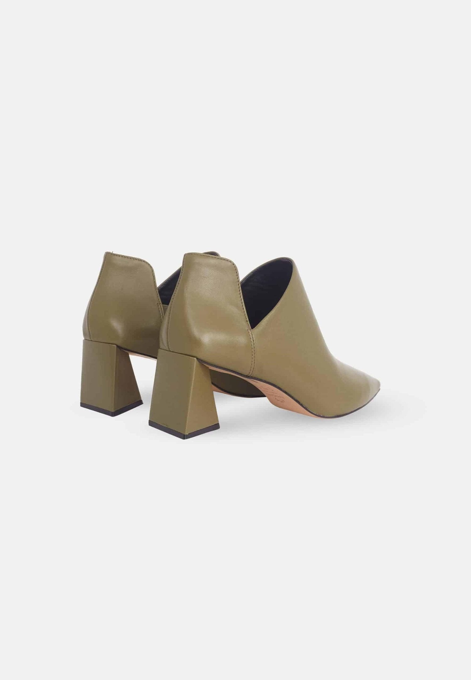 Maranta Olive Sheepskin Ankle Boots – 6.3cm Pointed Block Heel
