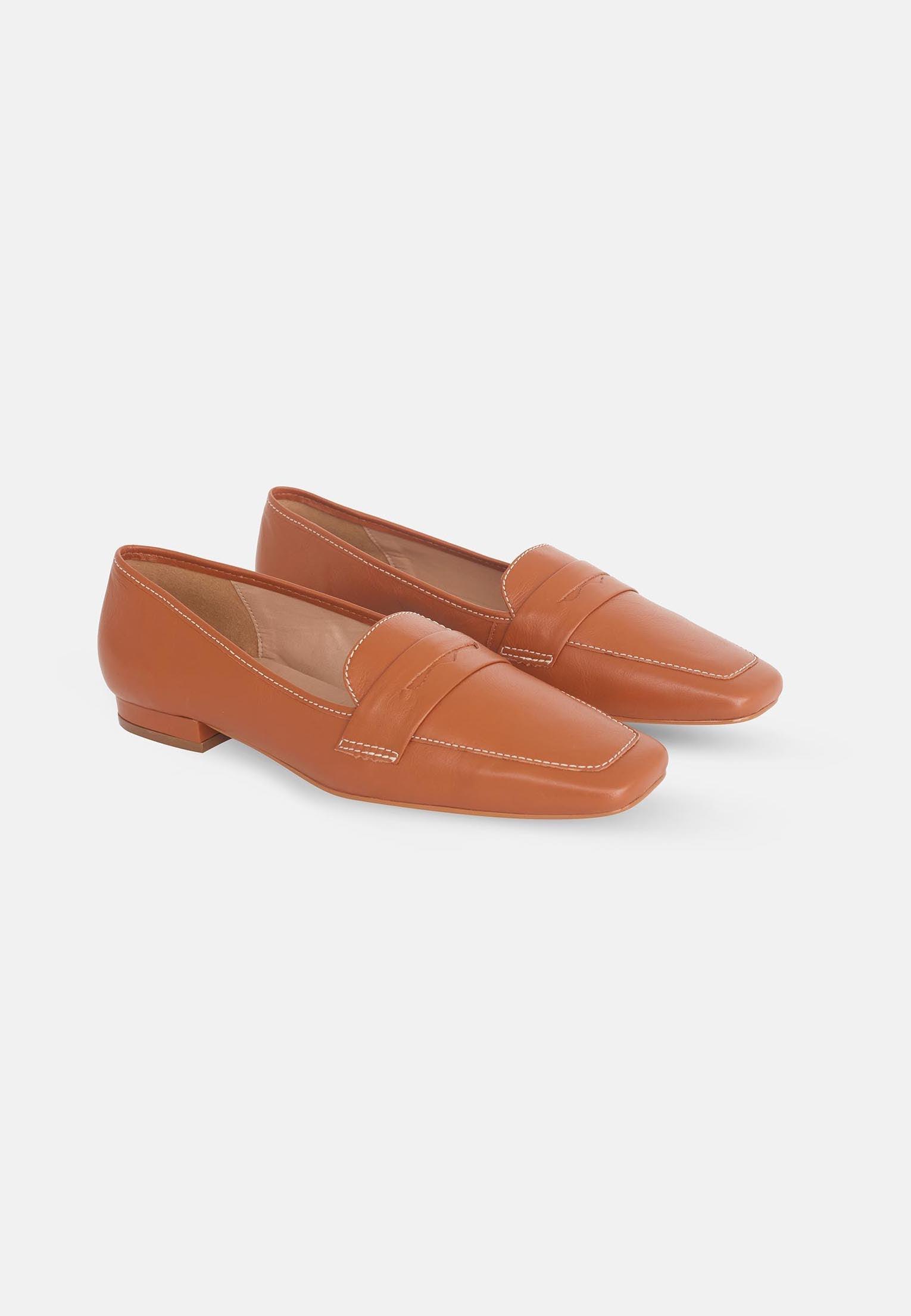 Cipó Brown Leather Square-Toe Loafers – Flat