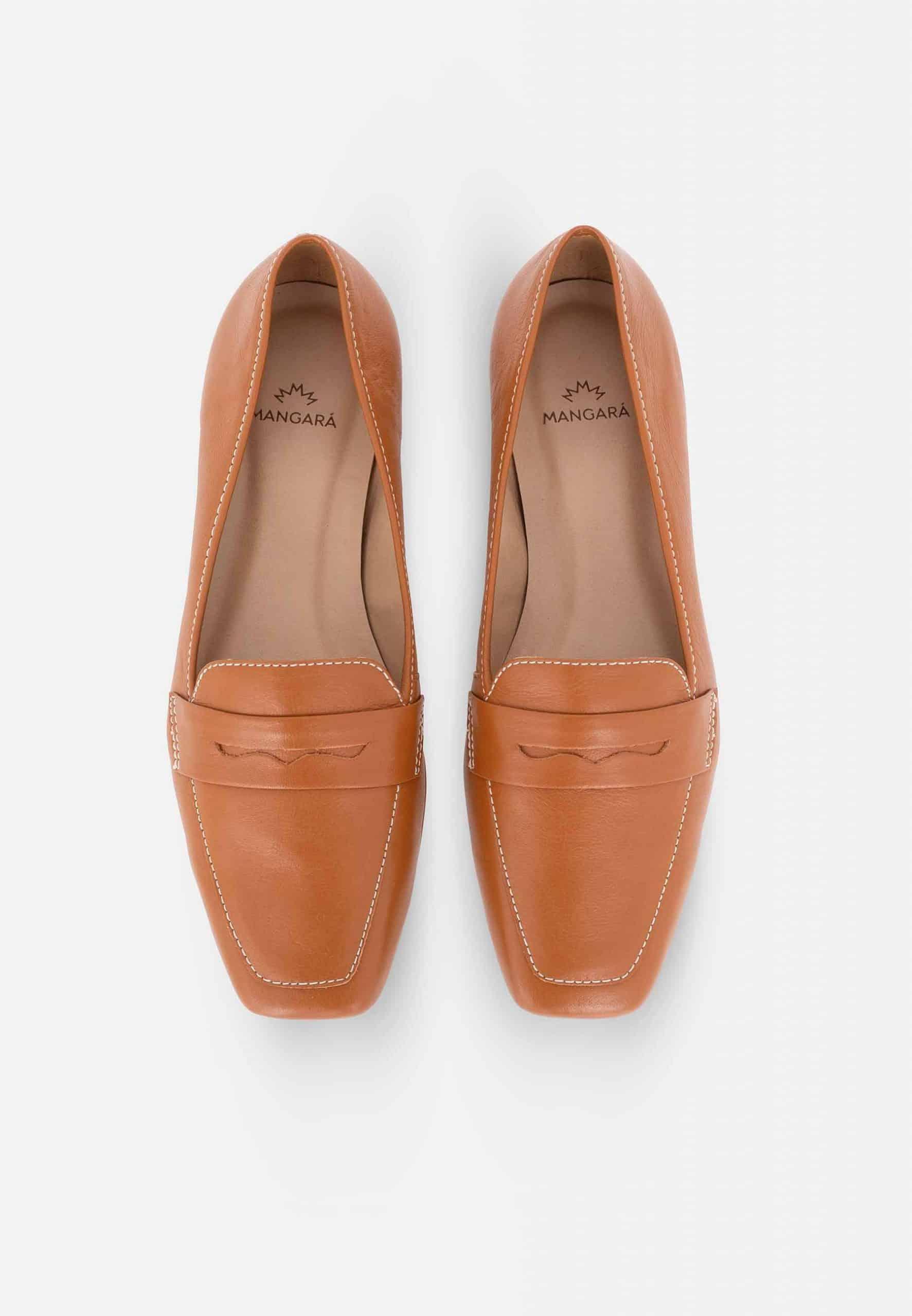 Cipó Brown Leather Square-Toe Loafers – Flat